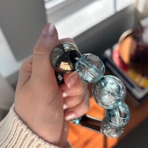 Chunky Beaded Clear Aqua Blue Silver Tone Mixed Bead Stretch Elastic Bracelet